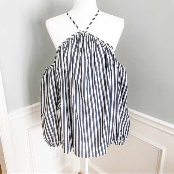 5⭐️ /SERENITY/ Cold Shoulder Striped Blouse Top - Picture 8 of 9